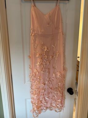 Lulu's Blush Pink Midi Slip Dress with 3D Floral Appliqué